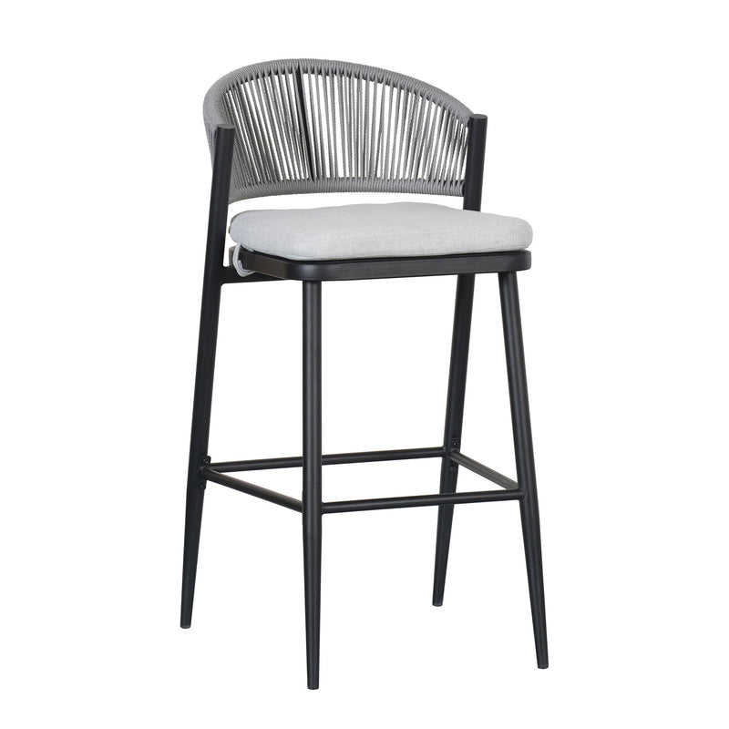Outdoor Bar Height Metal Frame Counter Stools With Scallop Shaped Backrest & Water Resistant Cushions