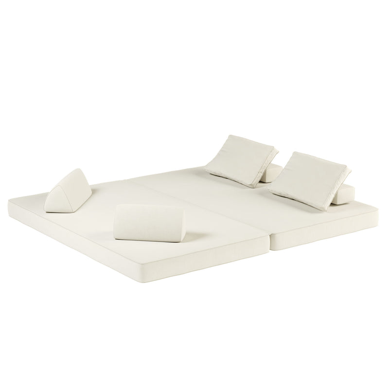 Multifunctional Convertible Sofa Bed With 2 Tumbler Backrests And 2 Pillows, Deep Seat Couch