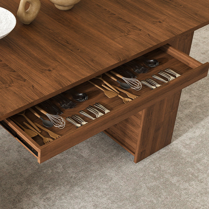 Dining Set With 4 Chairs, Table With Drawers & Open Shelf - Walnut