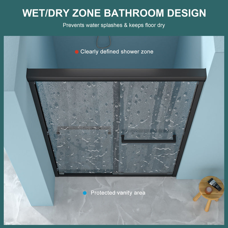 Double Sliding Glass Shower Door 8Mm Tempered Glass With Stainless Steel Frame - Matte Black