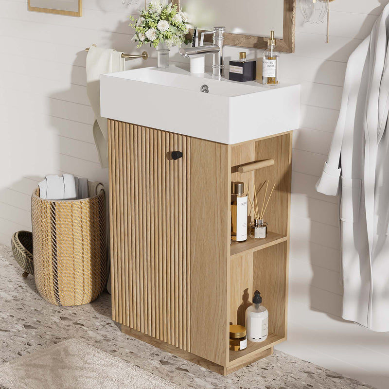 Bathroom Vanity With Sink, Freestanding Wood Grain Cabinet With Storage