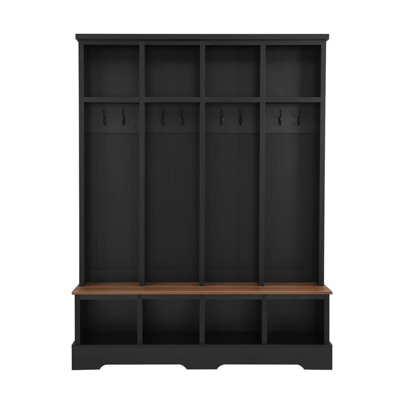 Hall Tree With 8 Hooks, Practical Entryway Bench With Open Compartments