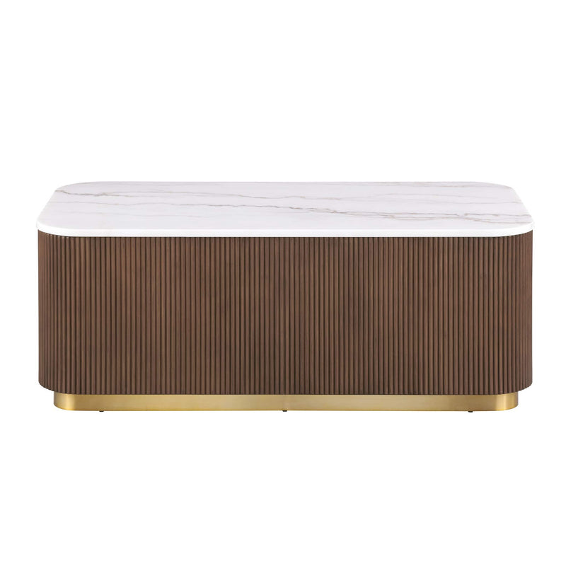 Rectangle Cocktail Table Genuine Accent Plinth Base Living Room - Brown / Gold / White
