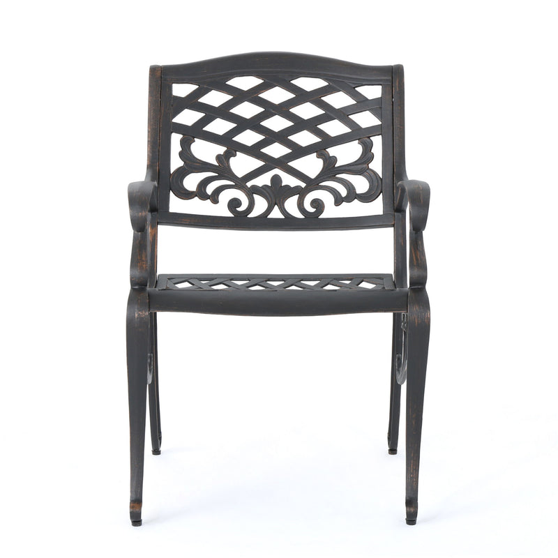 Luminea - Outdoor Aluminum Dining Chair With Scroll Design, Lattice Pattern And Cabriole Legs - Copper