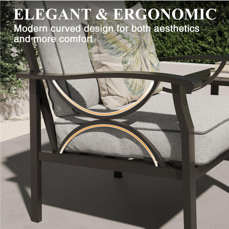 All-Weather Armchairs With Cushions, Modern Sculptural Design (Set of 2)