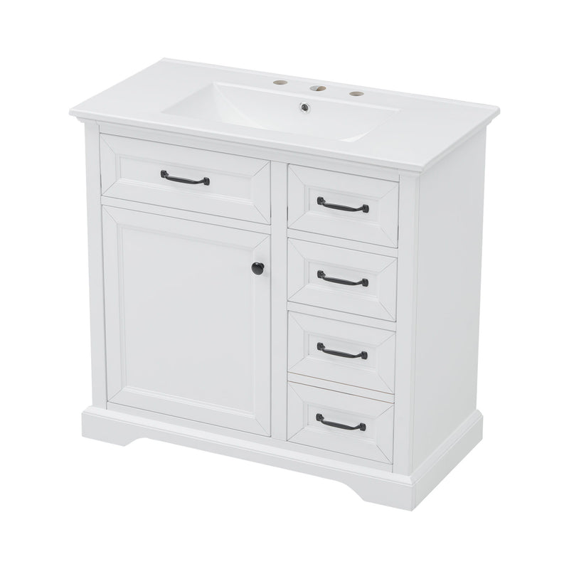36" Bathroom Vanity With Sink, 2 Tip-Out Drawers, Soft Close Hinges