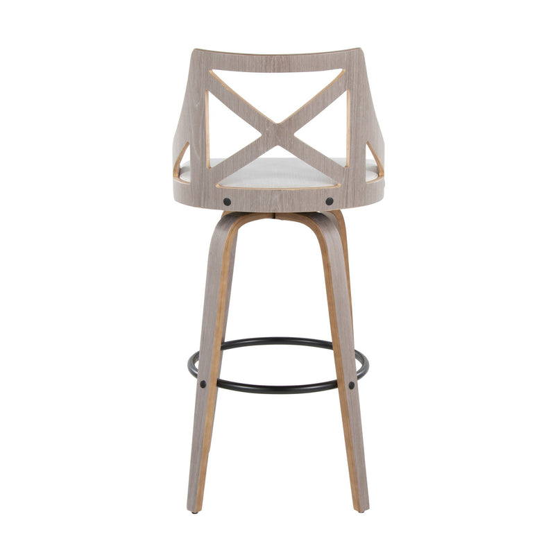 Charlotte - Farmhouse Fixed Height Barstool With Swivel & Round Footrest (Set of 2) - Cream
