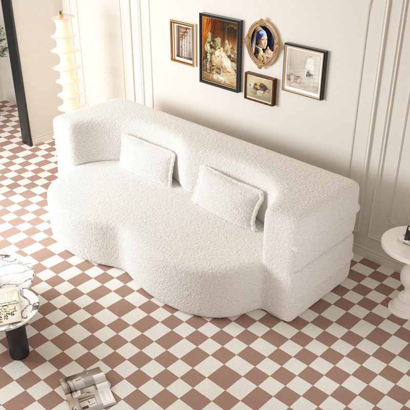 Modern Floor Sofa, With 2 Pillows, Convertible Teddy Fabric Foam Filled Bed