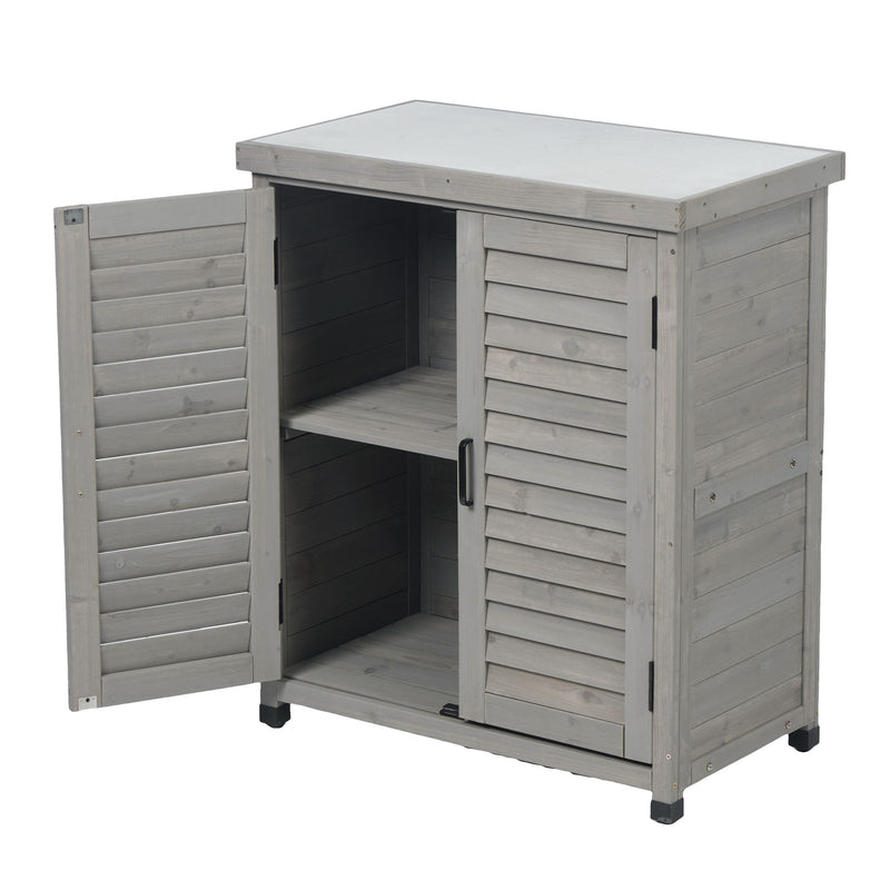 Potting Bench With Storage Cabinet And Metal Table Top For Outdoor