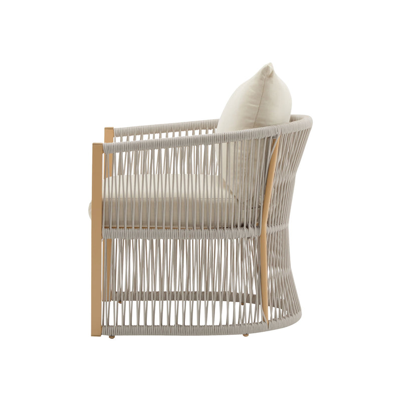 Modern Curved Aluminum Lounge Chair With Stylish Rope Weave Design And Cushioned Comfort For Outdoor