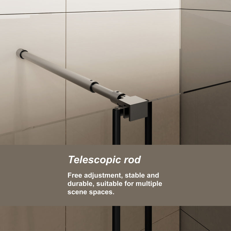 Glass Shower Door, Shower Sliding Door Walk In Shower Screen Dual Usage, 1 / 4" Thick Glass Panel With Stainless Steel Handle, Supporting Bar - Black