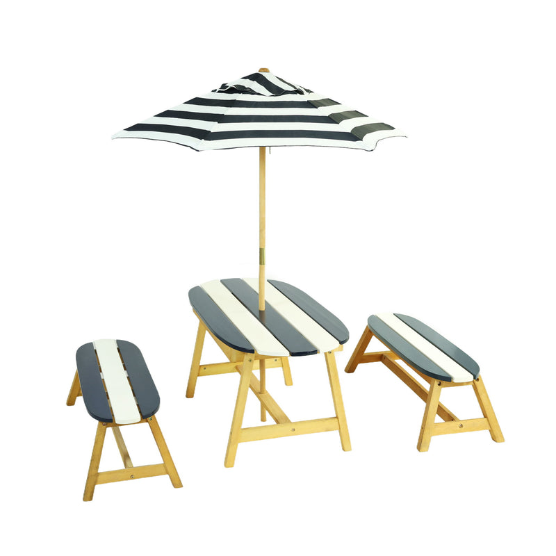 Naturally Playful Kids Picnic Table With Umbrella, Indoor / Outdoor Fun - Blue / White Stripes
