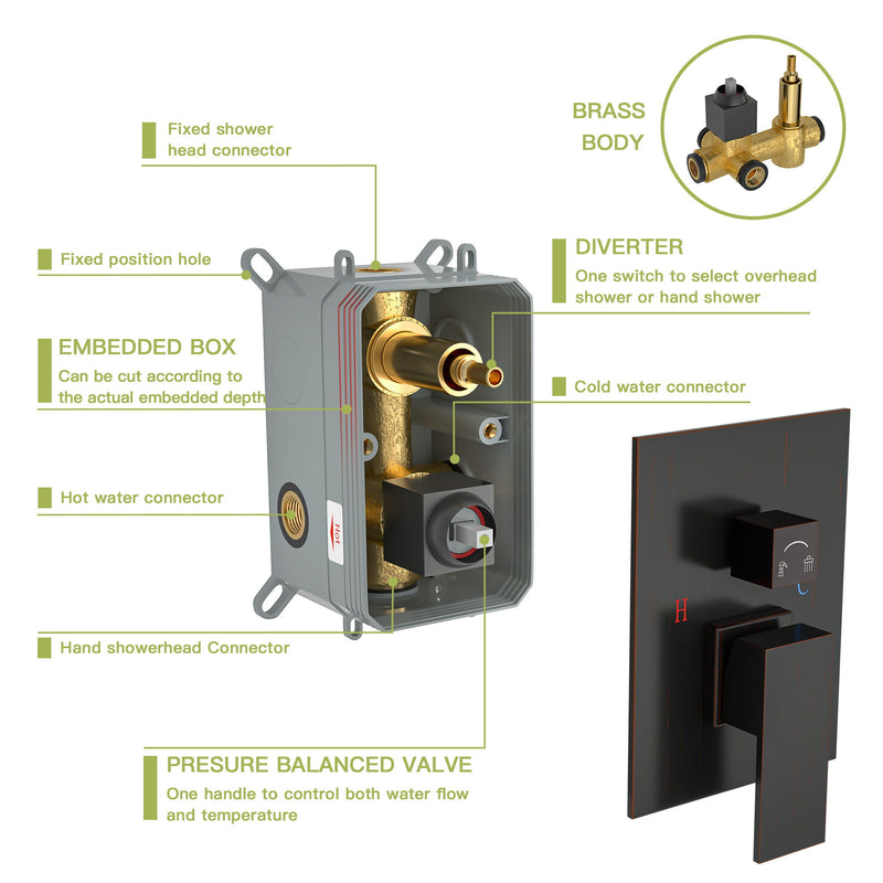 Dual Shower Head System With 12" Wall Mounted Square Rain Shower And Rough In Valve