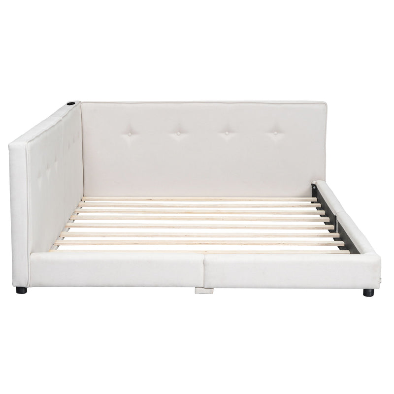 Modern Upholstered Platform Bed With USB Ports And LED Belt