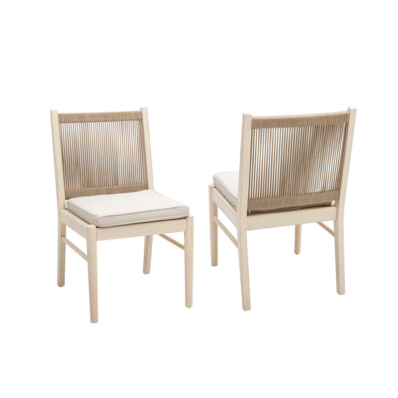 Cordoba - Dining Chair (Set of 2) With Acacia Wood Frame And Water Repellent Fabric - Beige / Yellow