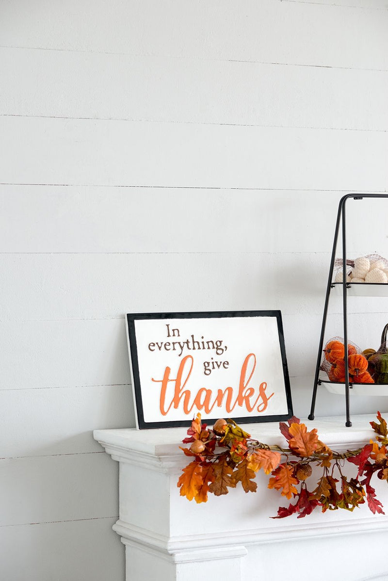 Thanks Wall Sign, Wall Art Decor For Harvest Festival Fall Festival & Thanksgiving Table Decorations (Set of 2) - Black / Orange / White