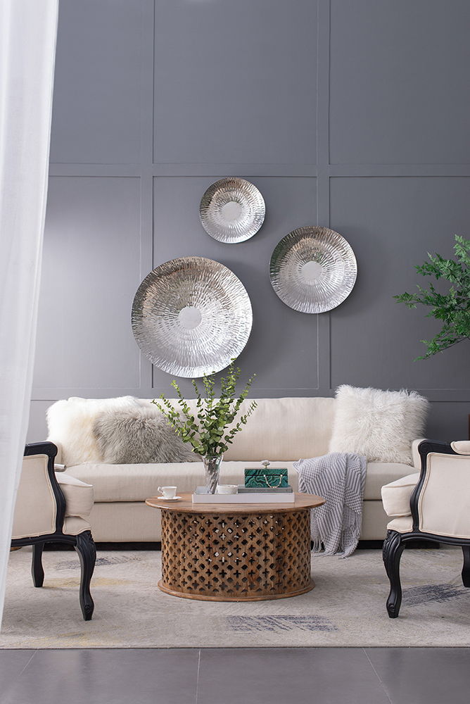 Textured Oversized Disc, Wall Decor For Living Room (Set of 3) - Silver