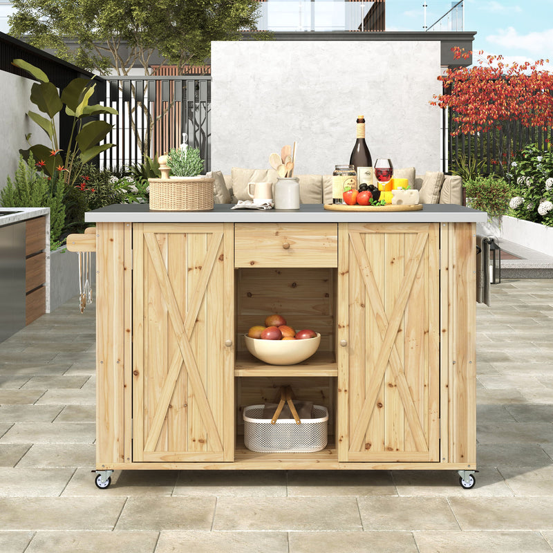 Outdoor Kitchen Island With Stainless Steel Top, Ample Storage Space, Towel And Spice Racks And A Bottle Opener