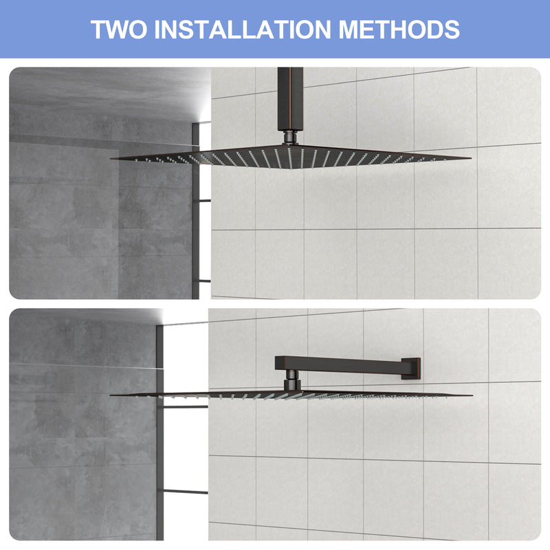 16" Square Rainfall Shower Head Fixed Wall Mount With Full Body Coverage & Self Cleaning Silicone Nozzles