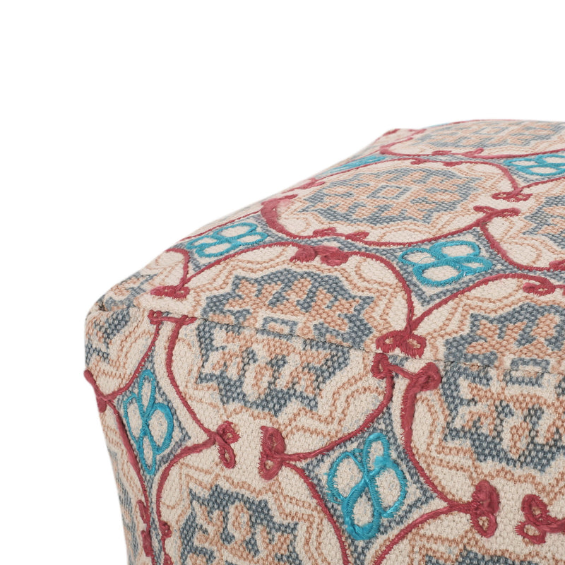 Amelia - Handcrafted Fabric Pouf, Rustic Elegance - Multicolored