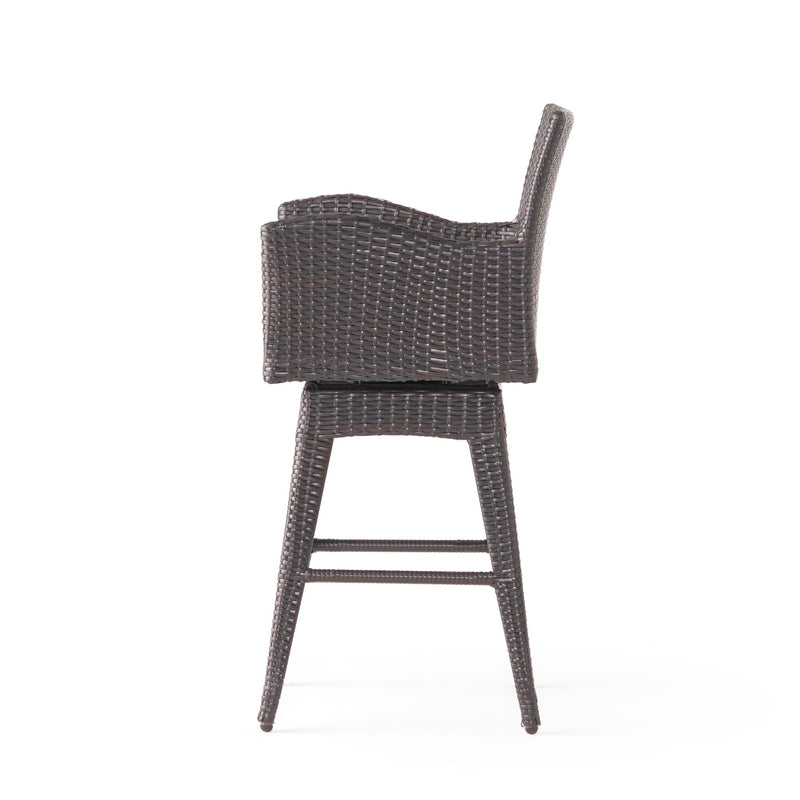 Outdoor Modern Rattan Swivel Barstool With Tapered Legs - Beige / Multibrown