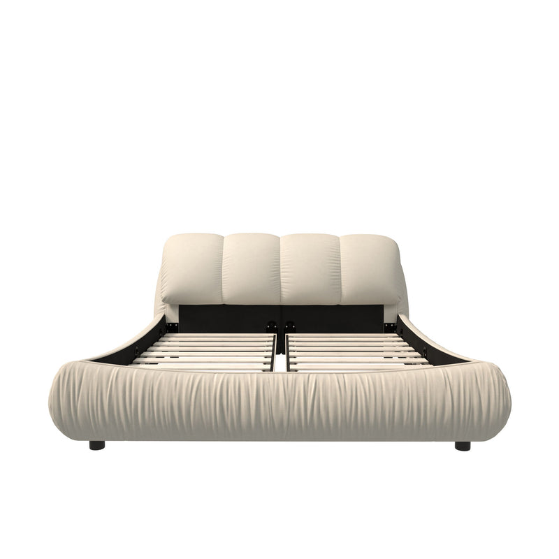 Luxury Upholstered Platform Bed With Oversized Padded Backrest And Solid Wood Frame
