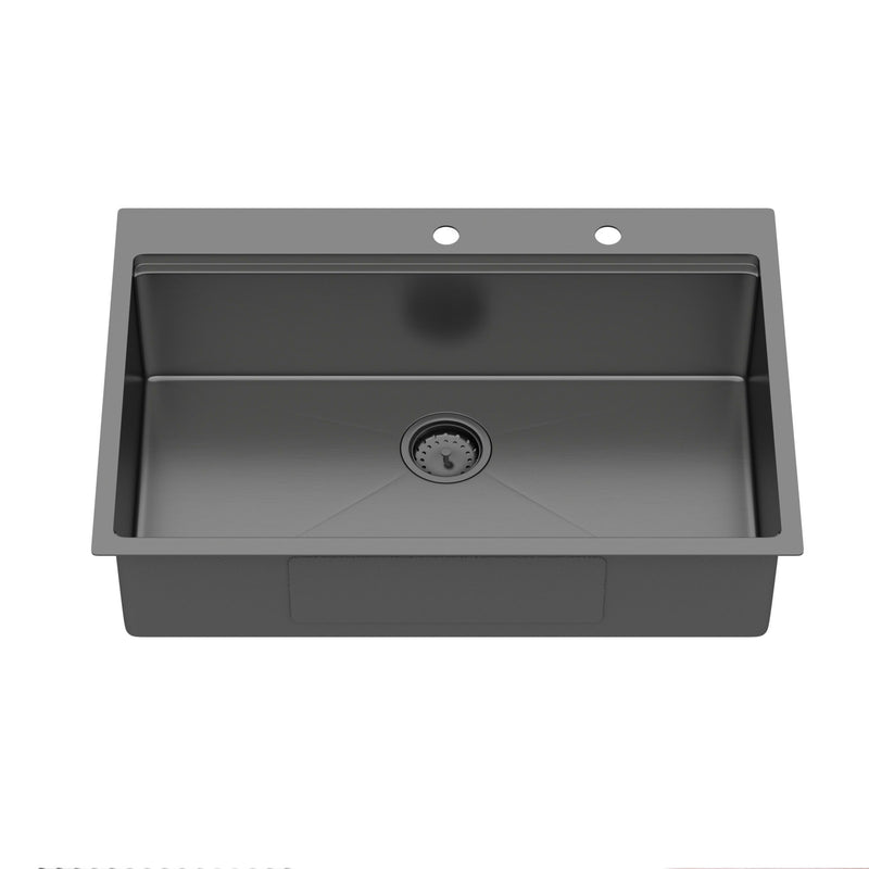Drop In Workstation Sink Topmount Single Bowl With Pull Out Faucet And Soap Dispenser - Gunmetal Black