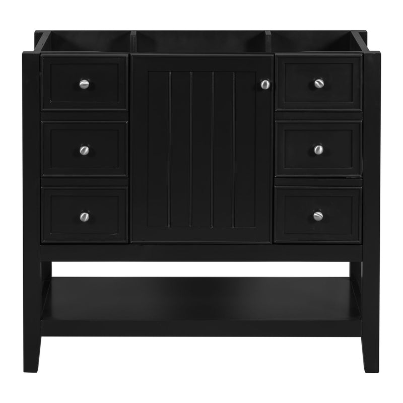 36" Bathroom Vanity Base With 2 Cabinet And 3 Drawers - Black