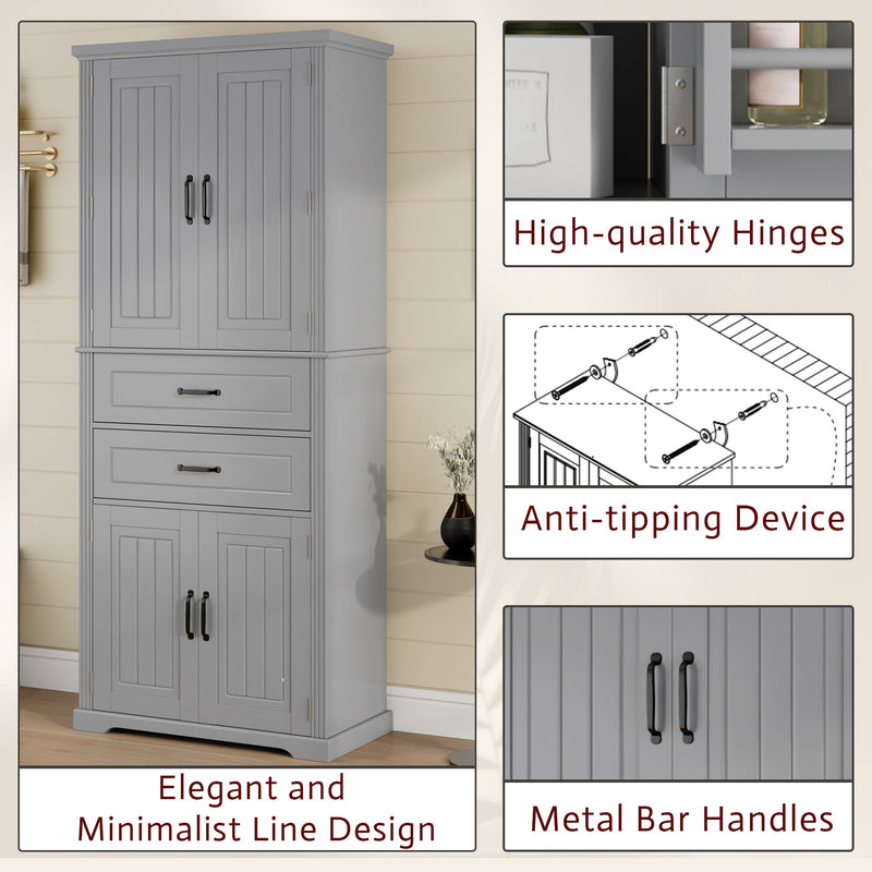 Multi Functional Storage Cabinet With Adjustable Shelves, 2 Drawers, Door Shelves