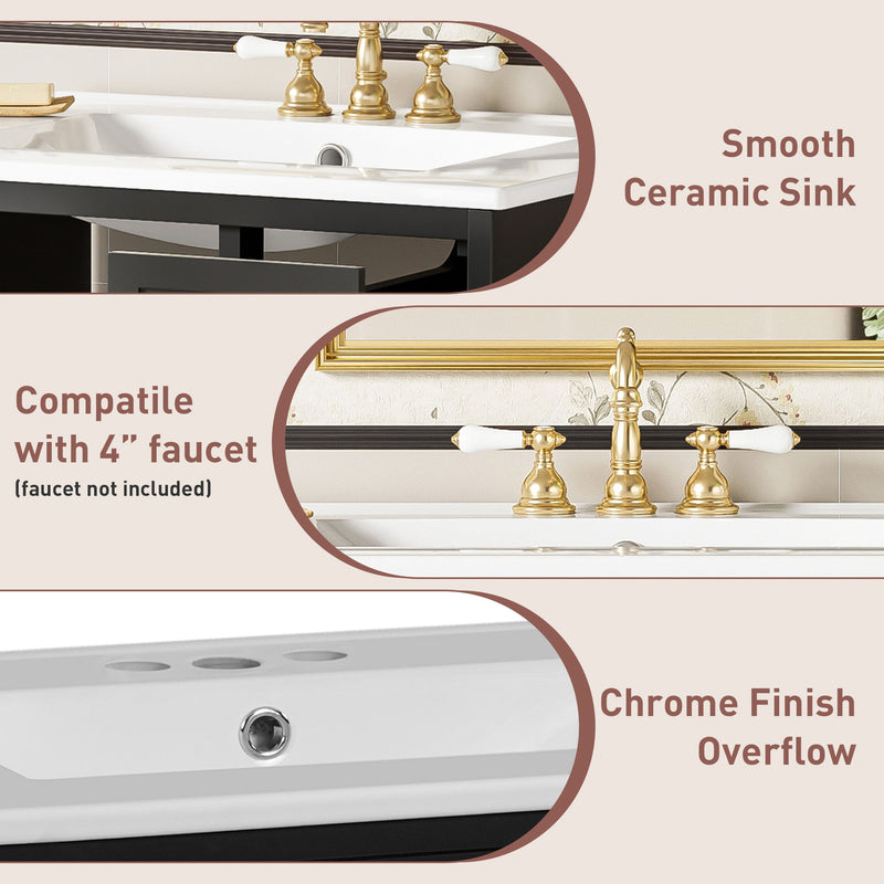 Wall-Mounted Bathroom Vanity Set With Sink, 2 Drawers And Soft-Close Door
