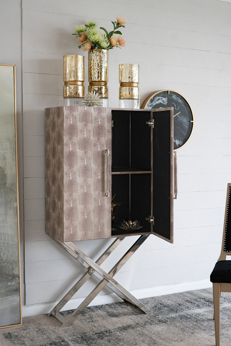 Cabinet - Silver - Faux Leather