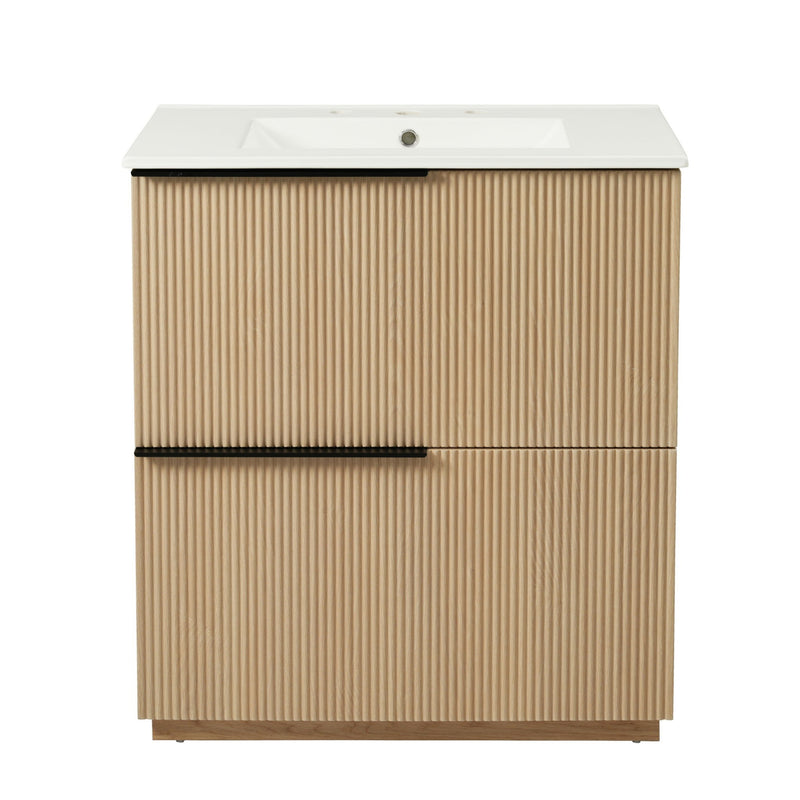 Fluted Bathroom Vanity With Ceramic Sink, Soft Close Slides