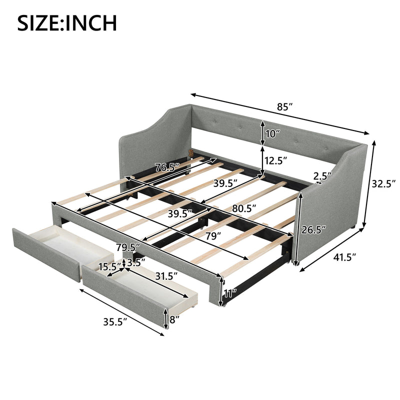 Upholstered Daybed With 2 Drawers