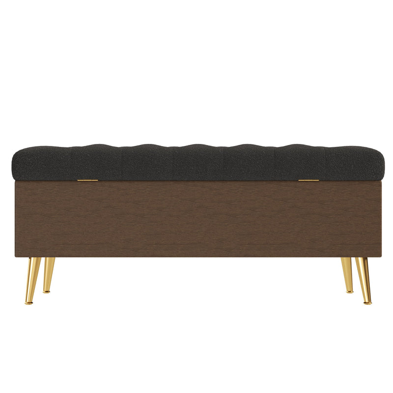 Modern Tufted Storage Ottoman Bench With Metal Legs