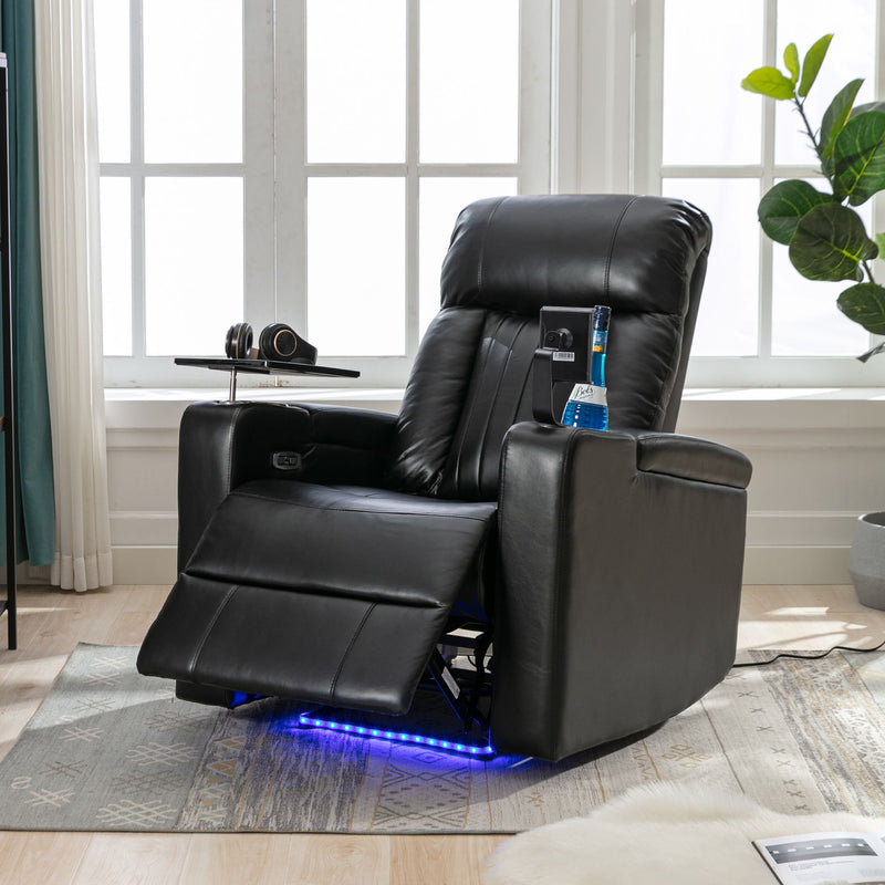Premium Power Recliner & Storage Arms, Cupholders, Swivel Tray Table And Cell Phone Stand - Black