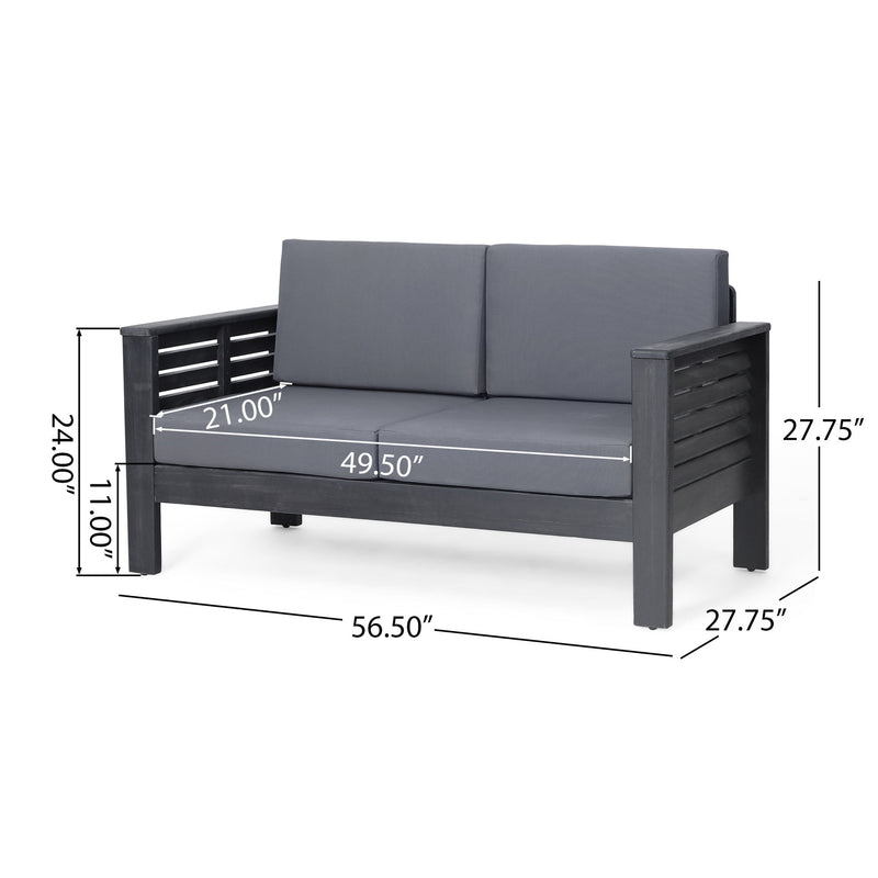 Acacia Wood Loveseat And Coffee Table Set With Cushions