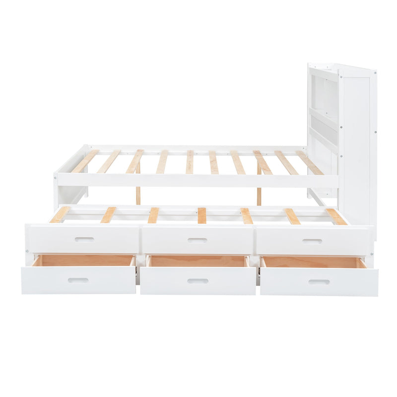 Platform Bed With Trundle, Drawers, USB Ports And Built In Shelves