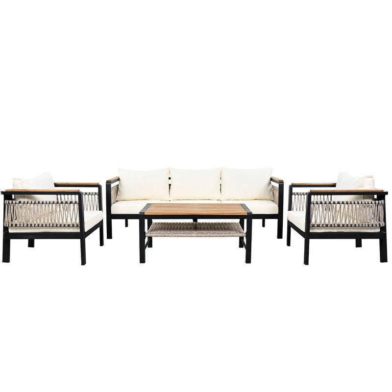 4 Pieces Outdoor Sectional Sofa Set 5 Person Patio Seating Group Outdoor Conversation Set With Cushions And A Coffee Table For Patios