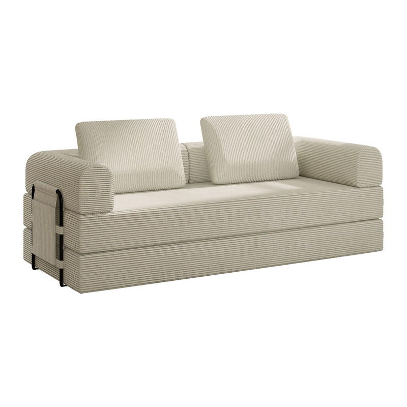 Convertible Sleeper Sofa Bed With Cylindrical Pillow, Fixed Shape Frame