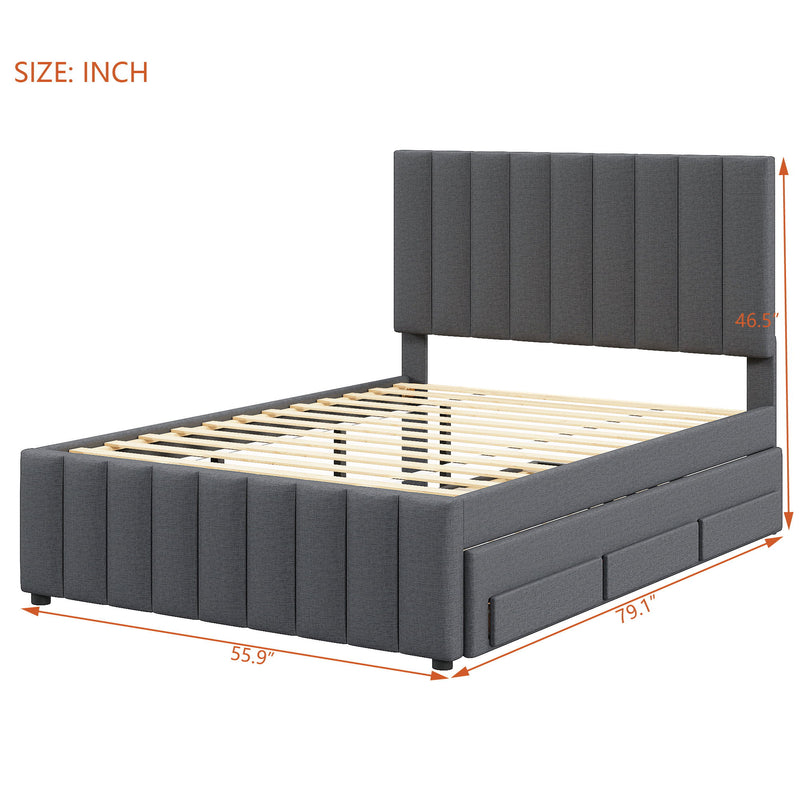 Upholstered Platform Bed With Twin Size Trundle And 3 Drawers
