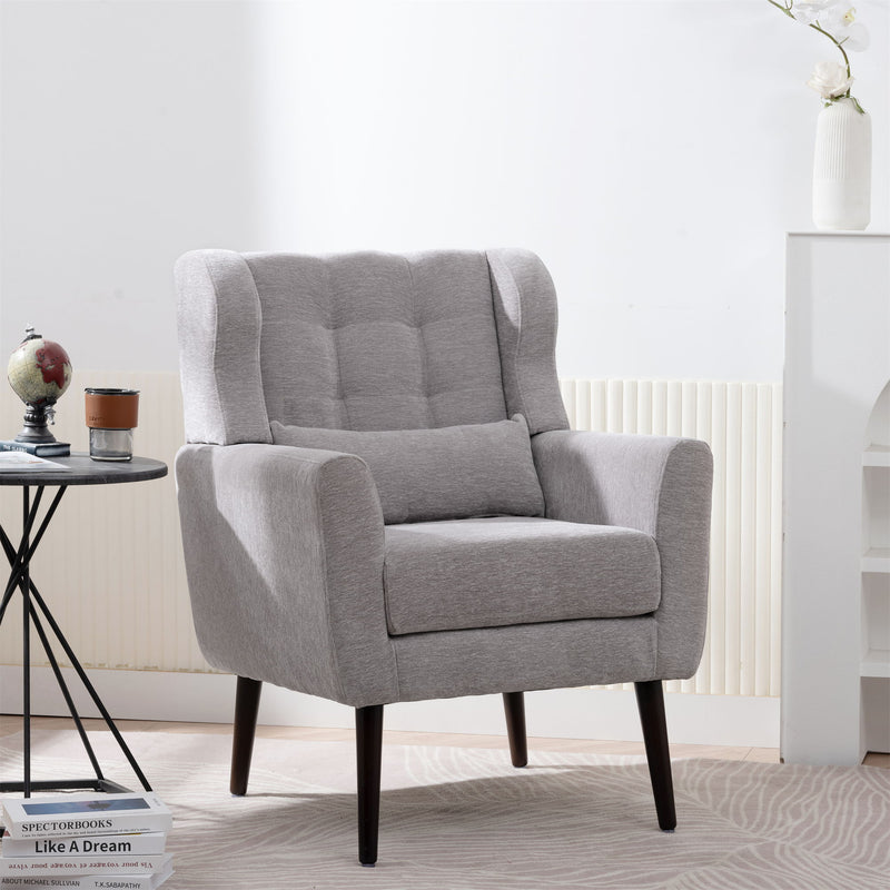 Modern Accent Chair, Arm Chairs For Living Room, Upholstered Mordern Armchair, Comfy Soft Padded Lounge Chair In Small Space, Bedroom, With Pillow, Solid Wood Leg