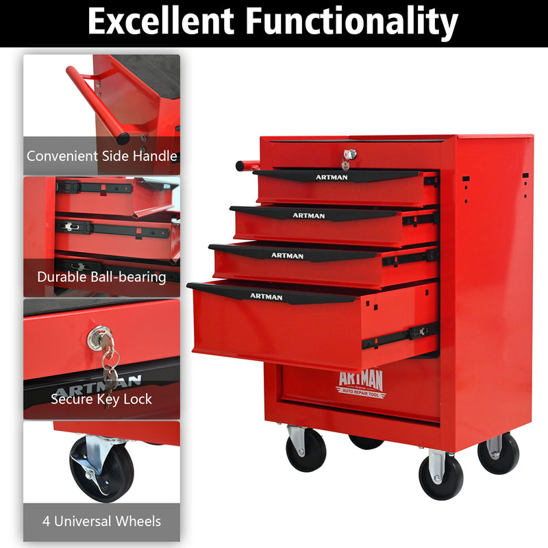 Rolling Metal Tool Chest With Drawers, Steel Storage Cabinet With Ball Bearing Slides