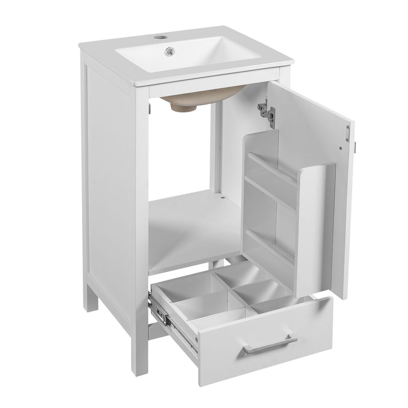Bathroom Vanity With Ceramic Sink, Soft Close Drawers, Door Organizer, Divider Drawer, Adjustable Foot Pads
