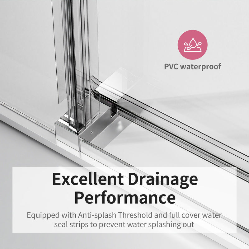 Frameless Single Sliding Soft Close Shower Doors, Reversible Installatio - Chrome