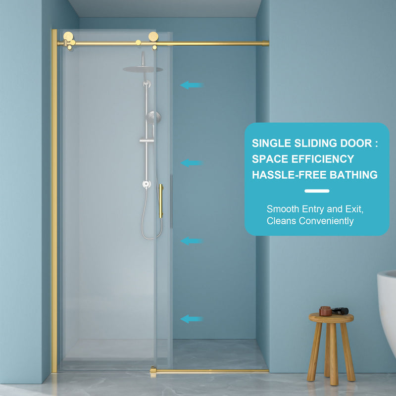 Single Sliding Bypass Shower Door Enclosure With Tempered Glass