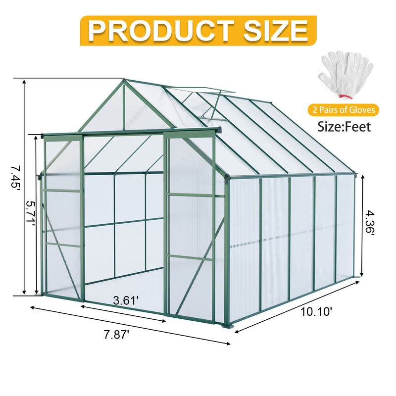 Double Door Polycarbonate house Raised Base And Anchor Aluminum Heavy Duty Walk In houses For Outdoor Backyard In All Season