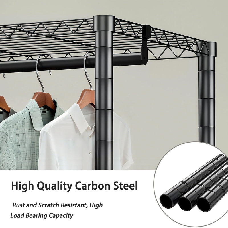 Heavy Duty Garment Rack With 8 Adjustable Wire Shelves And 5 Clothes Rails, Freestanding Closet Organizer Metal - Black