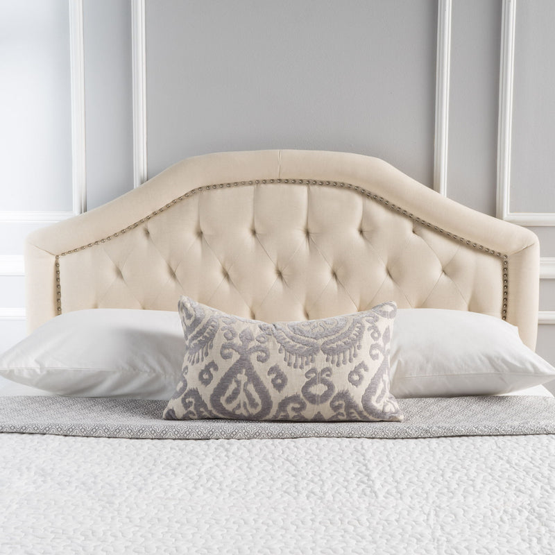 Queen & Full Size Headboard With Diamond Tufting And Nailhead Trim - Beige