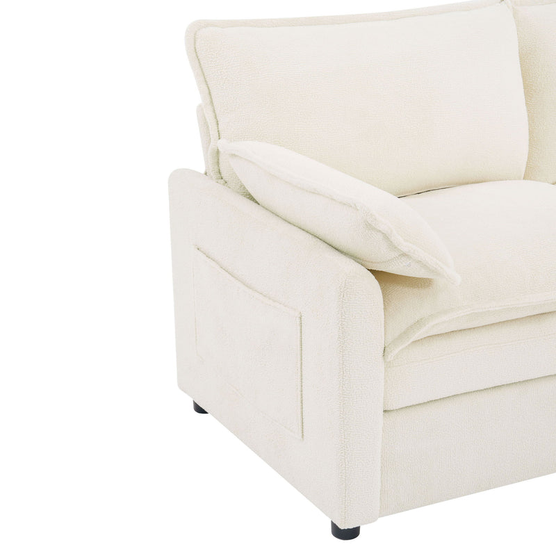 Modern Loveseat Sofa, Upholstered Couch With Side Storage Pockets