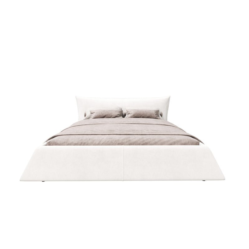 King Size Platform Bed With Special-Shaped Headboard - Cream